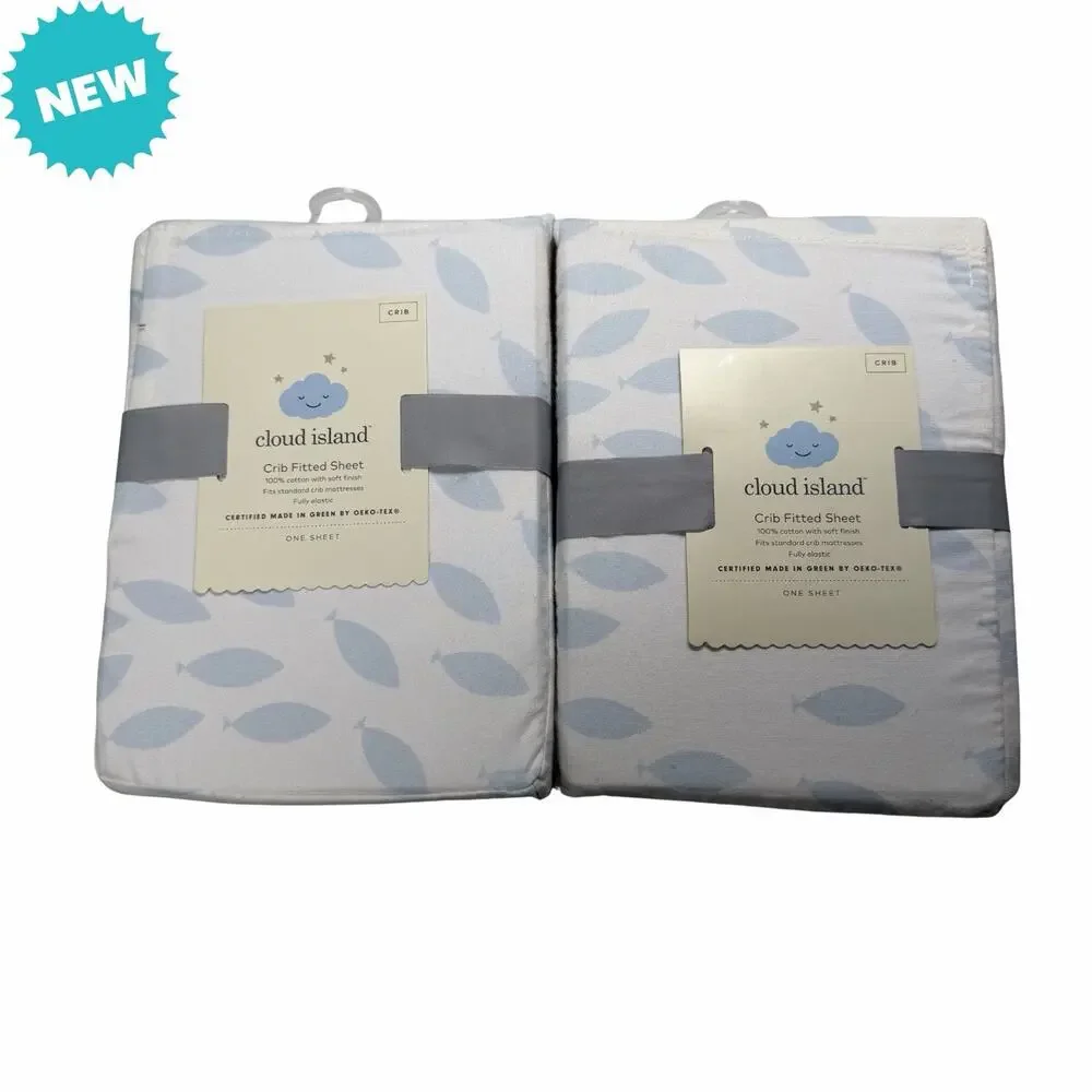 2-Crib Fitted Sheets Cloud Island 100% Cotton Standard Crib Mattresses Blue NEW